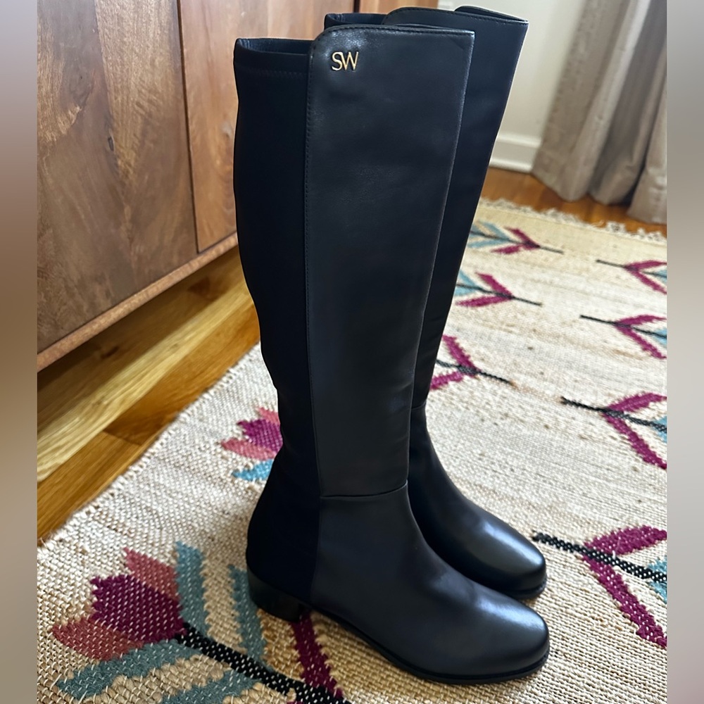 Stuart Weitzman Women Half 'N Half Black
Leather Pull-on Heel Knee Boots Size 8
